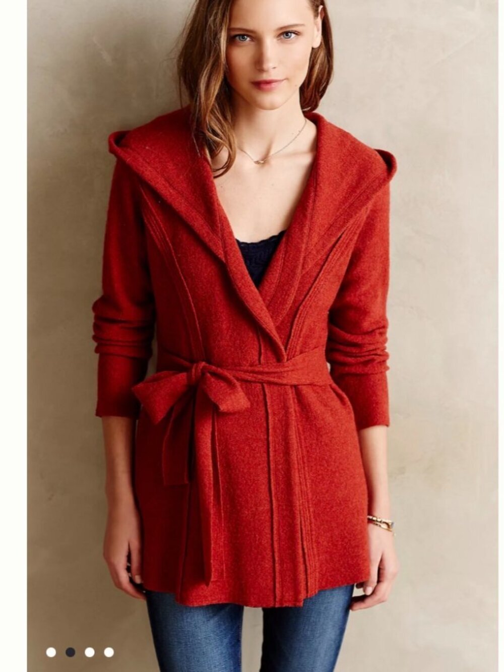 Anthropologie Rosie Neira Rust Boiled Wool Wrap Tie Jacket, Size Small
